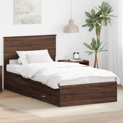 vidaXL Sengestel Brun Eg og Sølv 100 x 200 cm Konstrueret træ