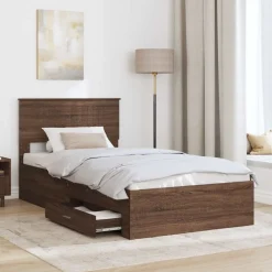 vidaXL Sengestel Brun Eg og Sølv 100 x 200 cm Konstrueret træ