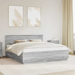 vidaXL Sengestel Grå Sonoma 200 x 200 cm Konstrueret træ