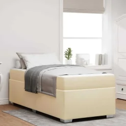 vidaXL Sengestel med madras Creme 80 x 200 cm Stof