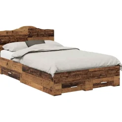 vidaXL Sengestel med skuffe Gammelt træ 120 x 190 cm Konstrueret træ