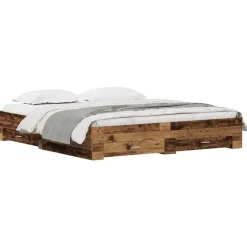 vidaXL Sengestel med skuffe Gammelt træ 180 x 200 cm Konstrueret træ
