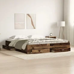 vidaXL Sengestel med skuffe Gammelt træ 180 x 200 cm Konstrueret træ