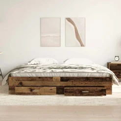 vidaXL Sengestel med skuffe Gammelt træ 180 x 200 cm Konstrueret træ
