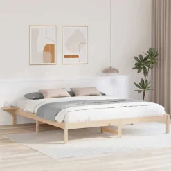 vidaXL Sengestel Naturfarvet 200 x 200 cm Massiv fyrretræ
