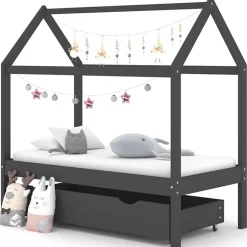vidaXL sengestel til børn + skuffe 70x140 cm massivt fyrretræ mørkegrå