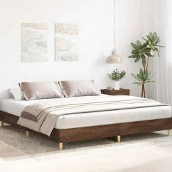 vidaXL sengestel uden madras 200x200 cm konstrueret træ brun eg