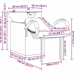 vidaXL Shampoo Stol Hvid og sort 136 x 60 x 92 cm PVC