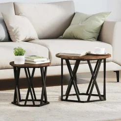 vidaXL Sidebord 2 pcs Røget eg Ingeniørtræ og stål