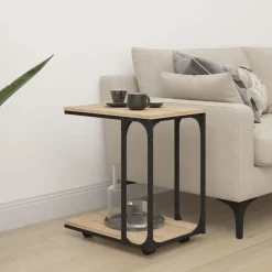 vidaXL sidebord med hjul 50x35x55,5 cm konstrueret træ sonoma-eg