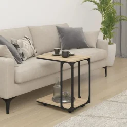 vidaXL sidebord med hjul 50x35x55,5 cm konstrueret træ sonoma-eg