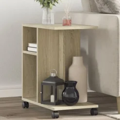 vidaXL sidebord med hjul 50x30x55 cm konstrueret træ sonoma-eg