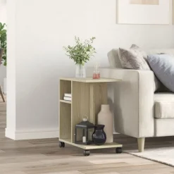 vidaXL sidebord med hjul 50x30x55 cm konstrueret træ sonoma-eg