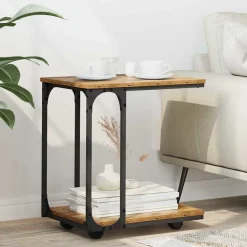 vidaXL Sidebord med hjul Gammelt træ 50 x 35 x 55.5 cm Konstrueret træ