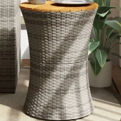 vidaXL sidebord trommeformet polyrattan og massivt træ grå