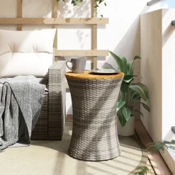 vidaXL sidebord trommeformet polyrattan og massivt træ grå