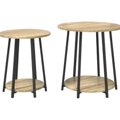 vidaXL Sidebordssæt med hylde 2 pcs Sonoma Eg og Sort