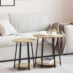 vidaXL Sidebordssæt med hylde 2 pcs Sonoma Eg og Sort