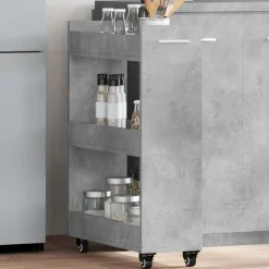 vidaXL skab med hjul 60x22x79 cm konstrueret træ betongrå