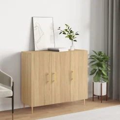 vidaXL skab 90x34x80 cm konstrueret træ røget egetræsfarve
