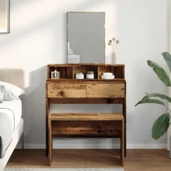 vidaXL skammel til makeupbord 70x35x45 cm konstrueret træ antikt træ