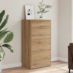 vidaXL skænk med 6 skuffer 50x34x96 cm konstrueret træ artisan egetræ