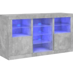vidaXL skænk med LED-lys 123x37x67 cm betongrå