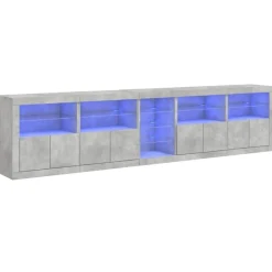 vidaXL skænk med LED-lys 283x37x67 cm betongrå