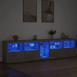 vidaXL skænk med LED-lys 283x37x67 cm betongrå