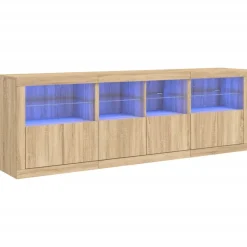 vidaXL skænk med LED-lys 202x37x67 cm sonoma-eg