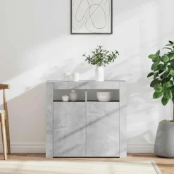vidaXL skænk med LED-lys 80x35x75 cm betongrå