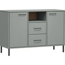vidaXL skænk med metalben OSLO 113x40x77 cm massivt træ grå