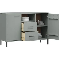 vidaXL skænk med metalben OSLO 113x40x77 cm massivt træ grå