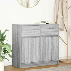vidaXL skænk med skuffe 80x34x76 cm konstrueret træ grå sonoma-eg