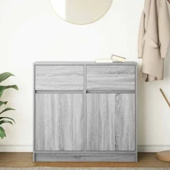 vidaXL skænk med skuffe 80x34x76 cm konstrueret træ grå sonoma-eg