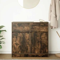 vidaXL skænk med skuffe 80x34x76 cm konstrueret træ røget egetræ