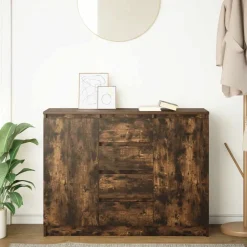 vidaXL skænk med skuffer 100,5x35x76 cm konstrueret træ røget egetræ