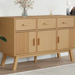 vidaXL skænk OLDEN 114x43x73,5 cm massivt fyrretræ brun