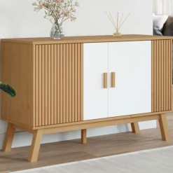 vidaXL skænk OLDEN 114x43x73,5 cm massivt fyrretræ hvid og brun
