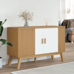 vidaXL skænk OLDEN 114x43x73,5 cm massivt fyrretræ hvid og brun