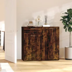 vidaXL skænk 80x36x75 cm konstrueret træ røget egetræsfarve