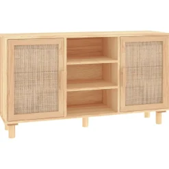vidaXL skænk 105x30x60 cm massivt fyrretræ og naturlig rattan brun