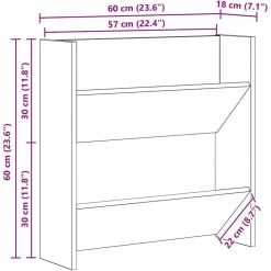 vidaXL Sko skab Artisan Egetræ 60 x 18 x 60 cm Konstrueret træ