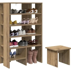 vidaXL Sko skab med hylde 2 pcs Artisan Egetræ Konstrueret træ