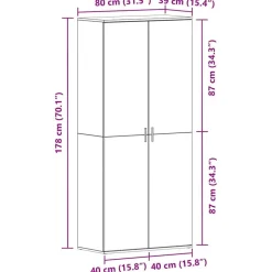 vidaXL Sko skab med hylde Gammelt træ 80 x 39 x 178 cm Konstrueret træ