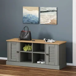 vidaXL skobænk VIGO 106x35x45 cm massivt fyrretræ grå