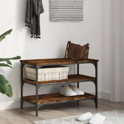 vidaXL skobænk 70x38,5x49 cm konstrueret træ røget egetræsfarve