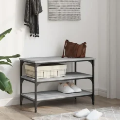 vidaXL skobænk 70x38,5x49 cm konstrueret træ grå sonoma-eg