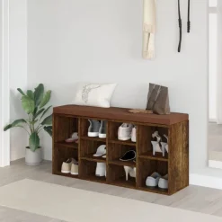 vidaXL skobænk 103x30x48 cm konstrueret træ røget egetræsfarve