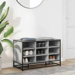 vidaXL skobænk 84x40x53,5 cm konstrueret træ og metal grå sonoma-eg